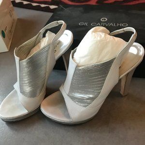 Gil Carvahlo White & Silver Platform Heels